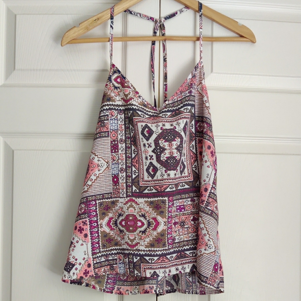 Hollister Pink and Red Asymmetrical Strappy Camisole